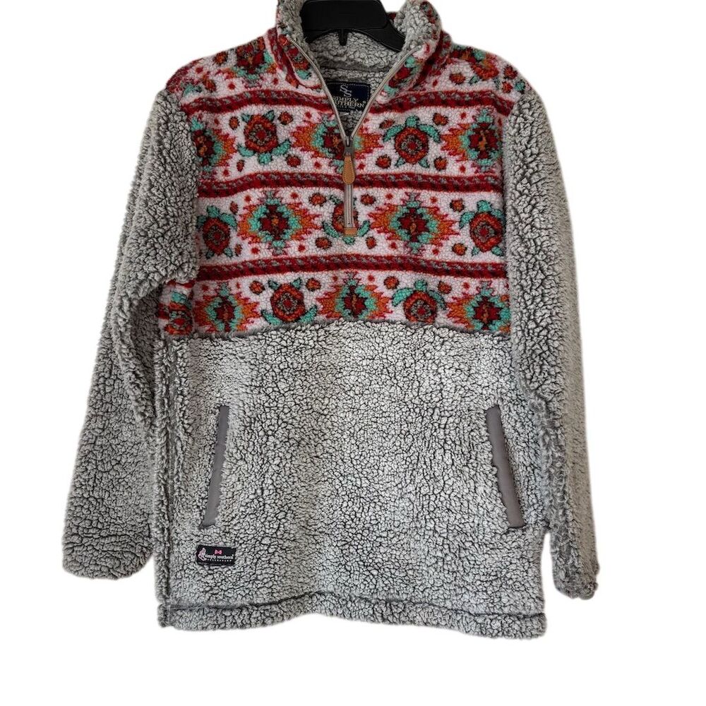 Simply Southern Women's Sherpa 1/4 Zip Pullover Jacket Gray Size S